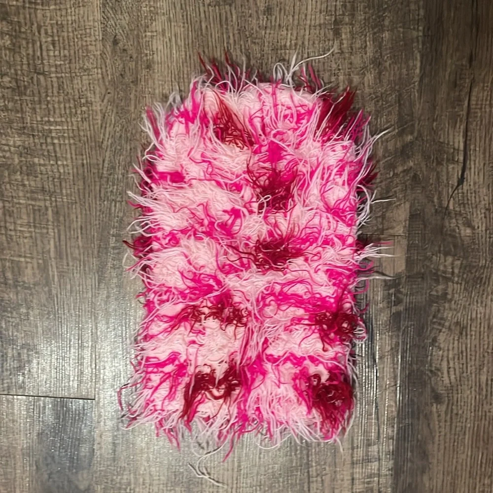 Vibrant Pink and Red Furry Ski Mask